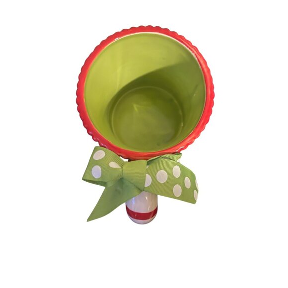 Green & Red Polka Dot Ceramic Mug With Bow Handle By Mud Pie - Picture 4 of 13